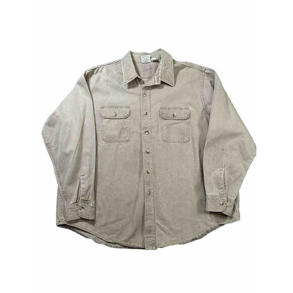 Vintage Prentiss Outdoors Button Shirt Mens‎ XL Tan Long Sleeve Canvas USA 90s - Picture 1 of 7
